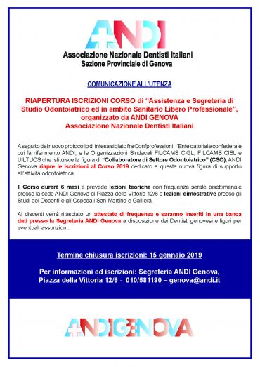 Riapre il corso ANDI per diventare “Collaboratore di settore odontoiatrico”