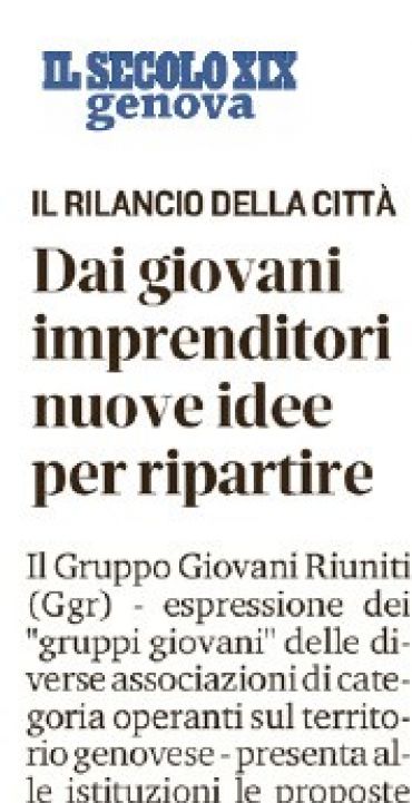 Il Secolo XIX del 5 giugno 2020 - Dai Giovani imprenditori nuove idee per ripartire